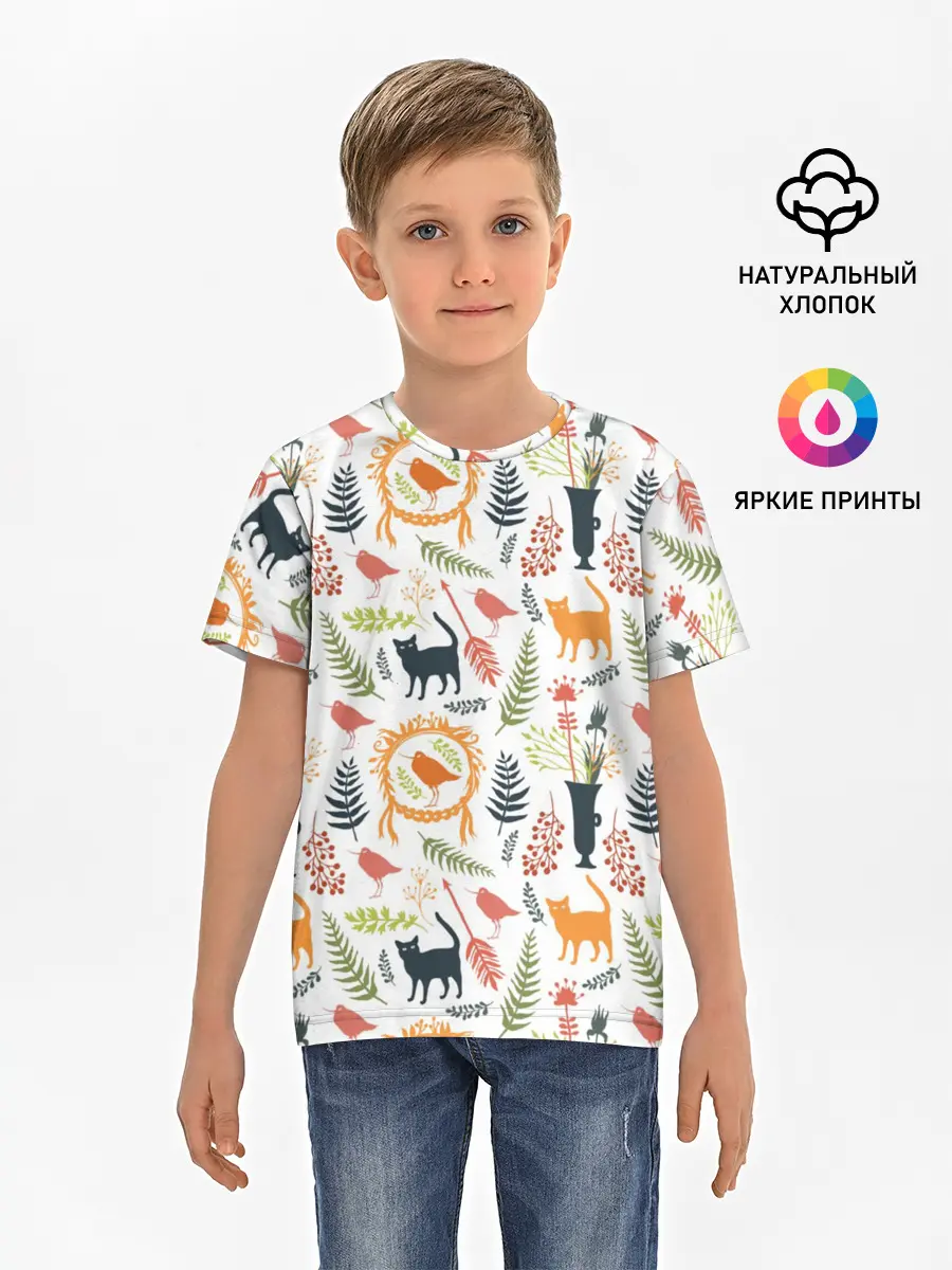 Детская базовая футболка / О кошках и птичках