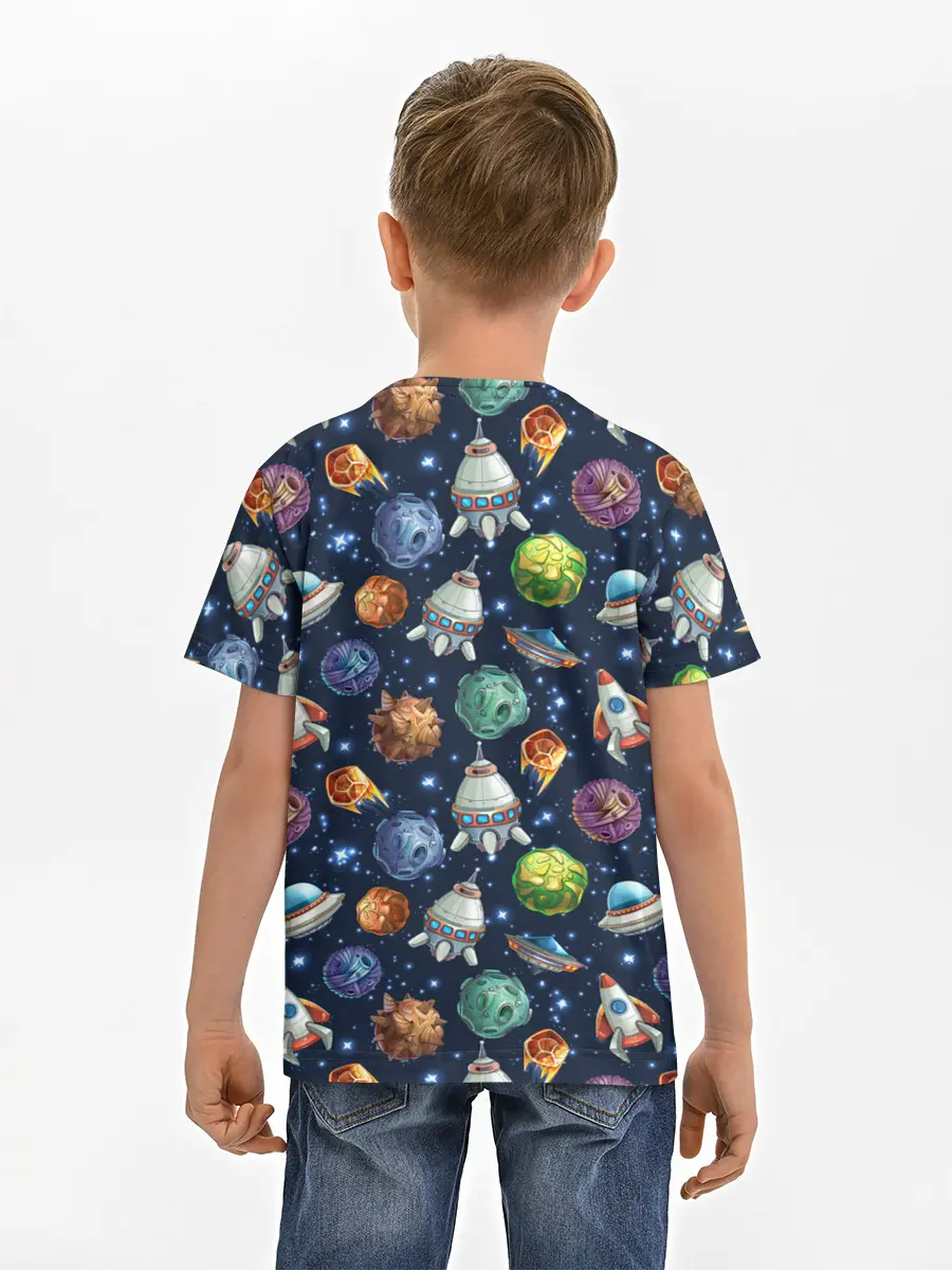 Детская базовая футболка / Мультяшные планеты