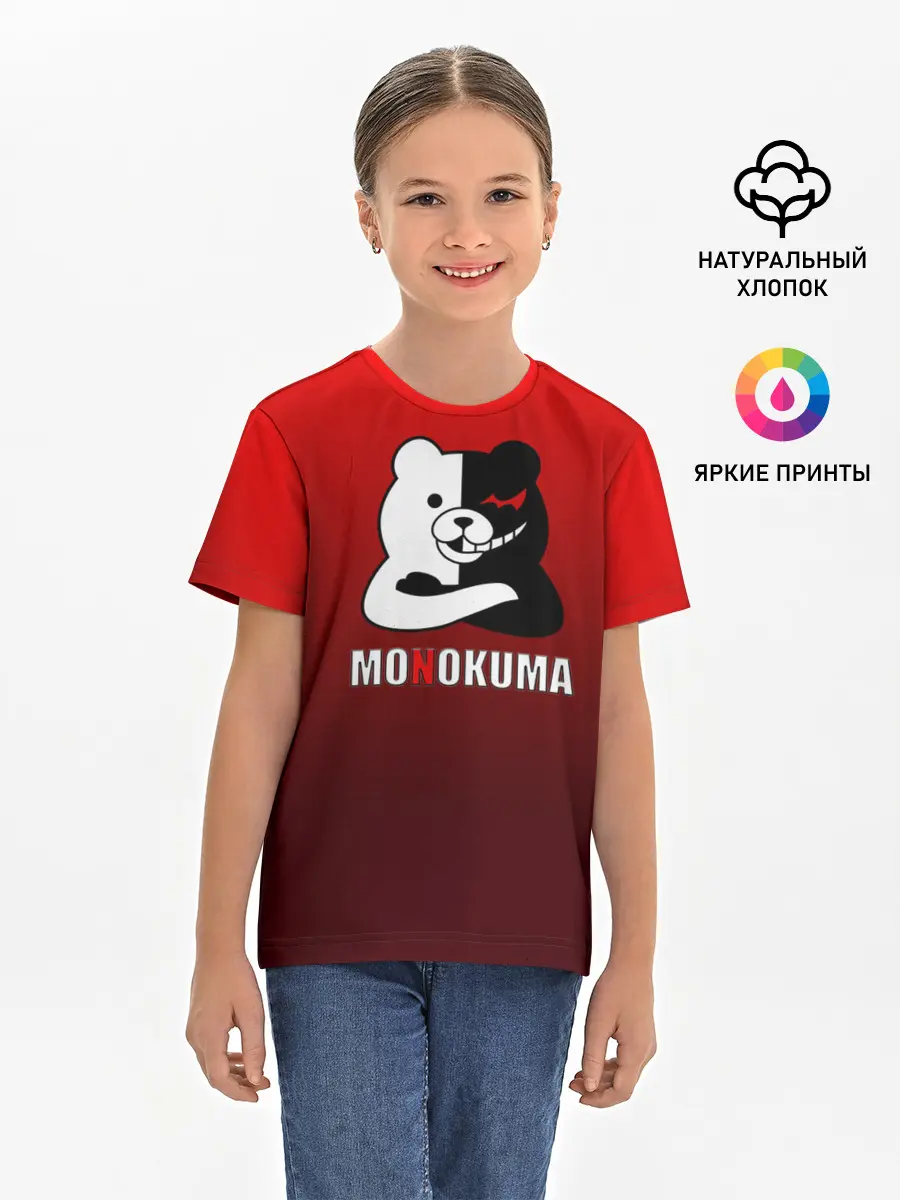 Детская базовая футболка / monokuma на красном градиенте