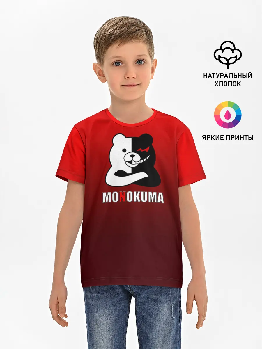 Детская базовая футболка / monokuma на красном градиенте
