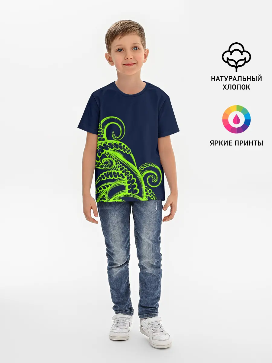 Детская базовая футболка / Кислотный осьминожка