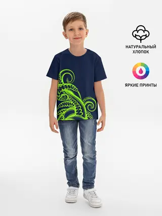 Детская базовая футболка / Кислотный осьминожка