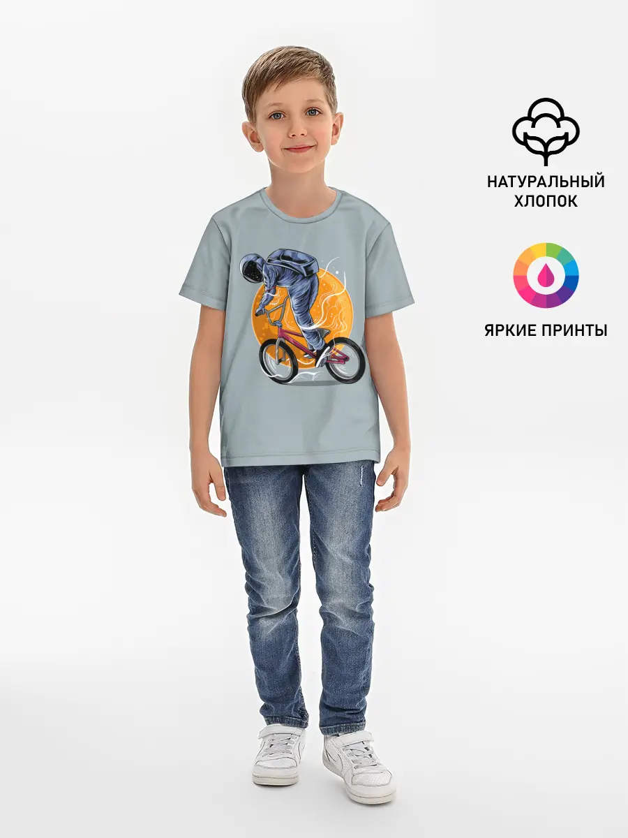 Детская базовая футболка / Космический велосипедист