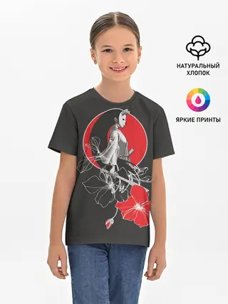 Детская базовая футболка / Девушка-кошка-самурай