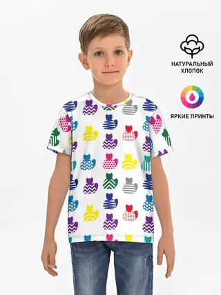 Детская базовая футболка / Узор из котов