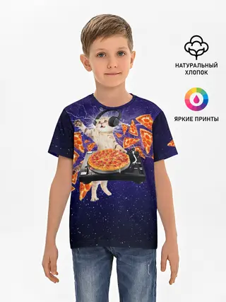 Детская базовая футболка / Пицца - Кот