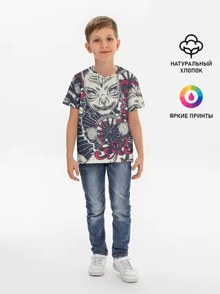 Детская базовая футболка / Кицунэ | Маска лисы