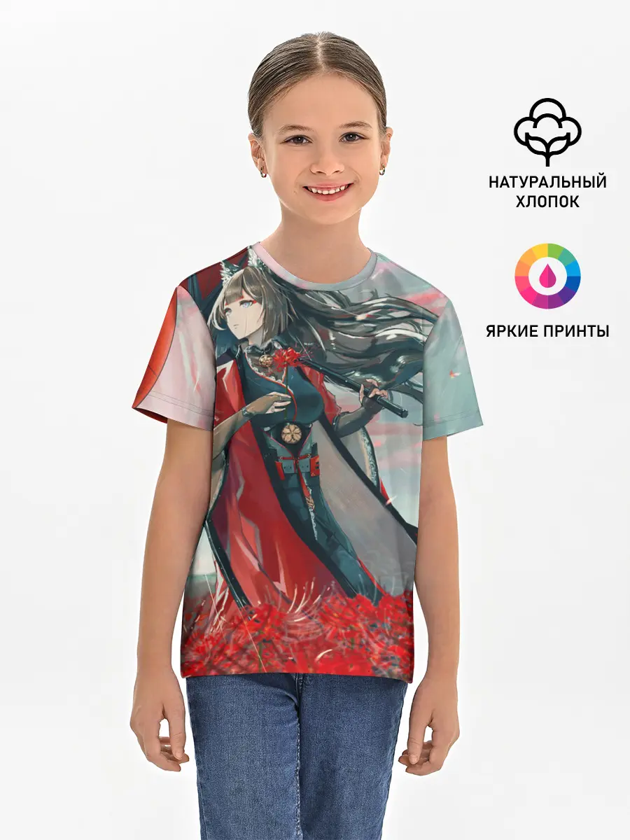Детская базовая футболка / Azur Lane red flowers