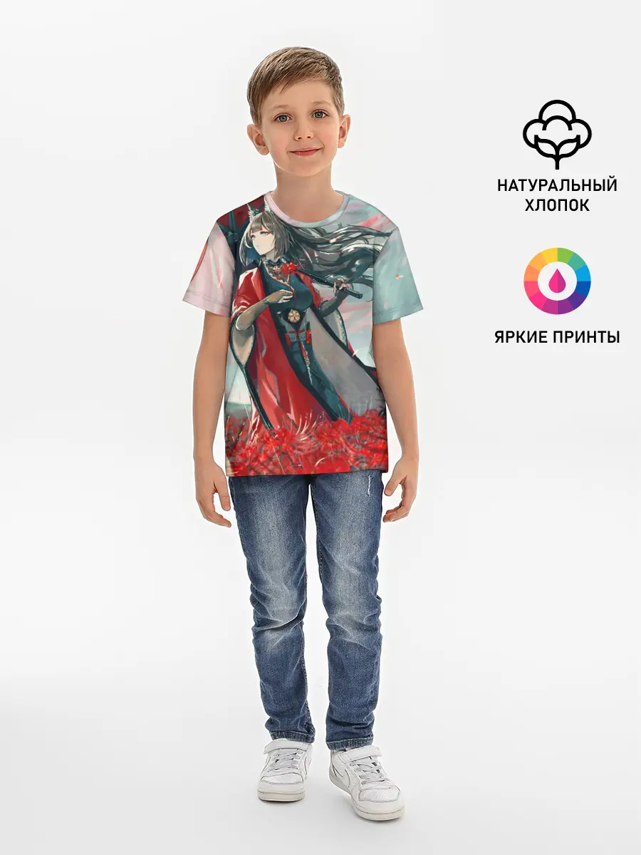 Детская базовая футболка / Azur Lane red flowers