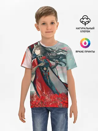 Детская базовая футболка / Azur Lane red flowers