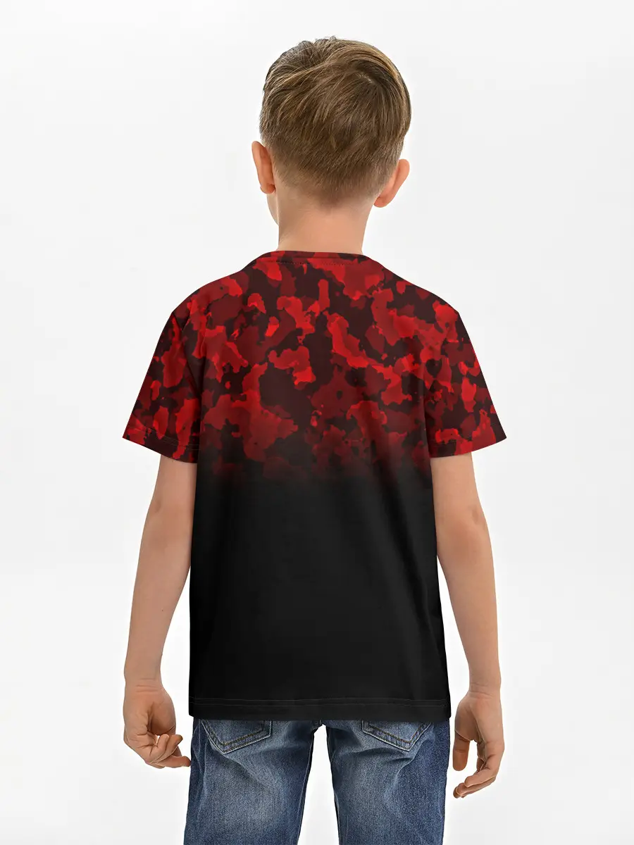 Детская базовая футболка / BLACK RED CAMO | RED MILLITARY