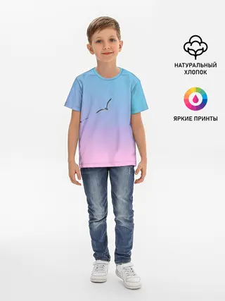 Детская базовая футболка / чайки птицы полет градиент