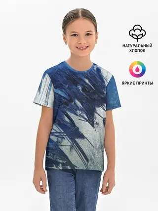 Детская базовая футболка / Серо-синее абстрактное