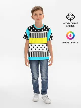 Детская базовая футболка / Неоновый яркий полосатый узор