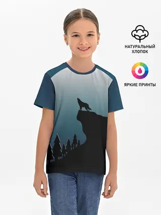 Детская базовая футболка / ВОЛК И ЛУНА 3D
