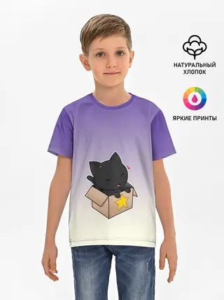 Детская базовая футболка / черный котенок в коробке