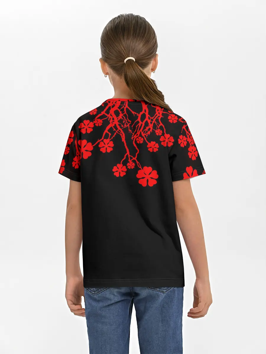 Детская базовая футболка / Дерево с Чёрный клевером.