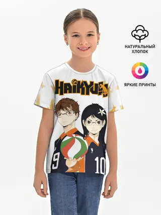 Детская базовая футболка / Майкл и Лили в роли персонажей Haikyuu!!