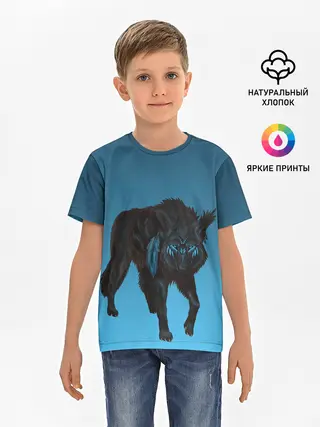 Детская базовая футболка / черный дух волка