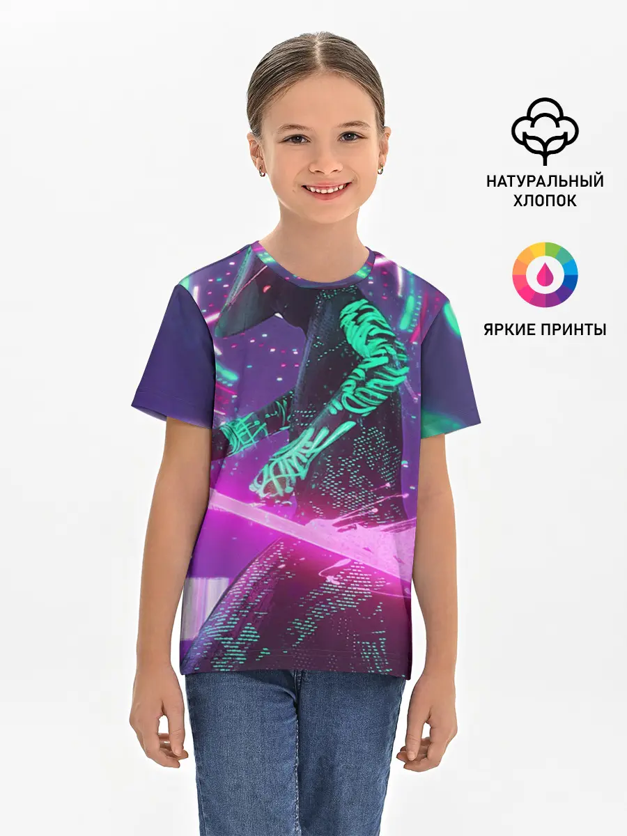 Детская базовая футболка / Неоновый Самурай