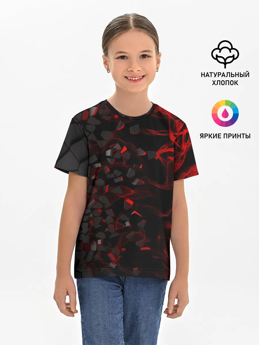 Детская базовая футболка / 3Д Разлом | 3D Плиты и огонь
