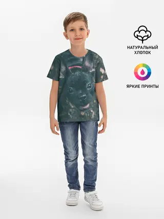 Детская базовая футболка / Бульдог морда собакена черного