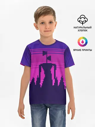 Детская базовая футболка / Сиреноголовый Пиксельный Город