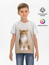 Детская базовая футболка / бело-рыжий котенок реализм