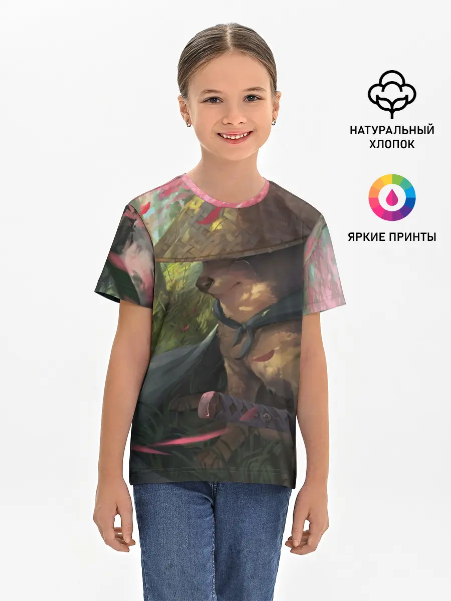 Детская базовая футболка / Собака Самурай плачет мем