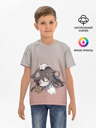 Детская базовая футболка / малышка спит ушки котики