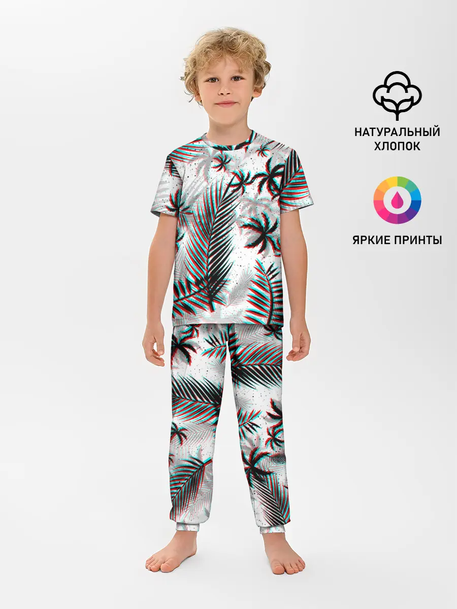 Детская пижама с брюками / ПАЛЬМЫ | TROPICAL GLITCH