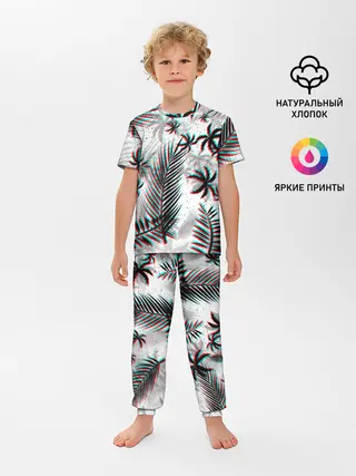 Детская пижама с брюками / ПАЛЬМЫ | TROPICAL GLITCH