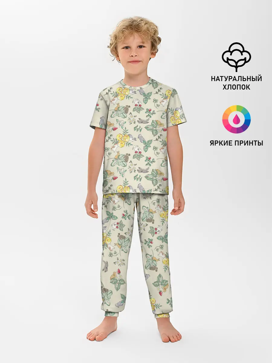 Детская пижама с брюками / Зайчики с Цветочками