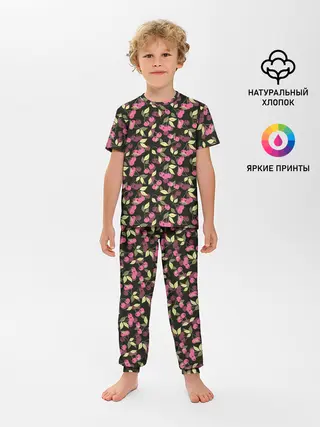 Детская пижама с брюками / Вишневый узор