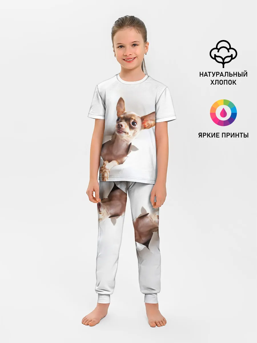 Детская пижама с брюками / Чихуахуа из бумаги вылазит