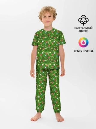 Детская пижама с брюками / Новогодняя Ёлка с Игрушками
