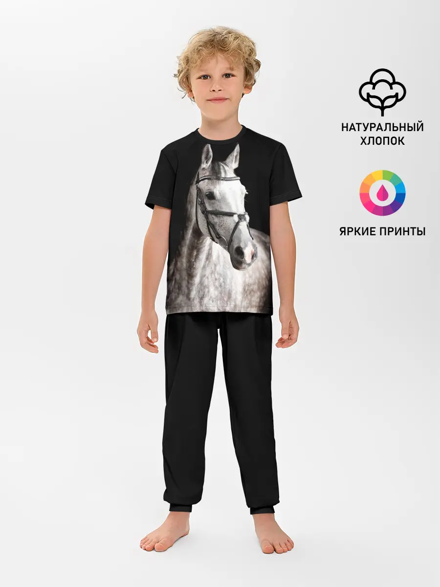 Детская пижама с брюками / Серный в яблоках конь