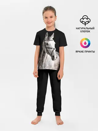 Детская пижама с брюками / Серный в яблоках конь