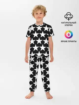 Детская пижама с брюками / Белые звёзды на чёрном фоне 2