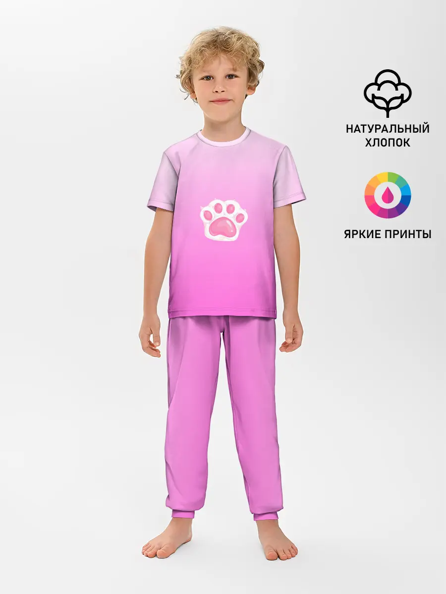 Детская пижама с брюками / Розовая лапка с подушечками