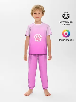 Детская пижама с брюками / Розовая лапка с подушечками