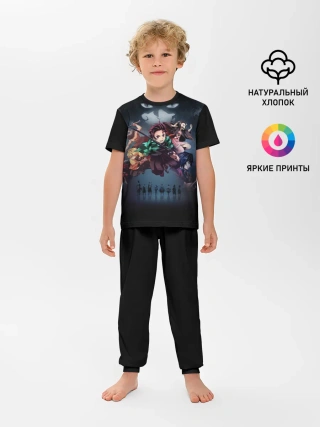 Детская пижама с брюками / Kimetsu no Yaiba на черном