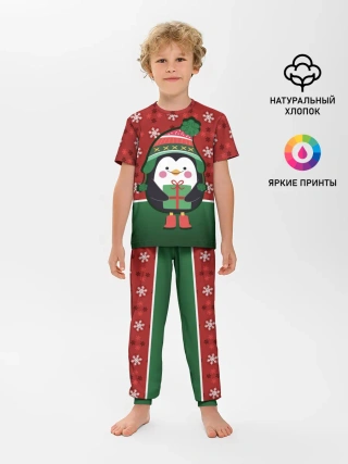 Детская пижама с брюками / Пингвин. Новый год