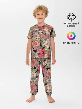 Детская пижама с брюками / Ленивец & Цветочки