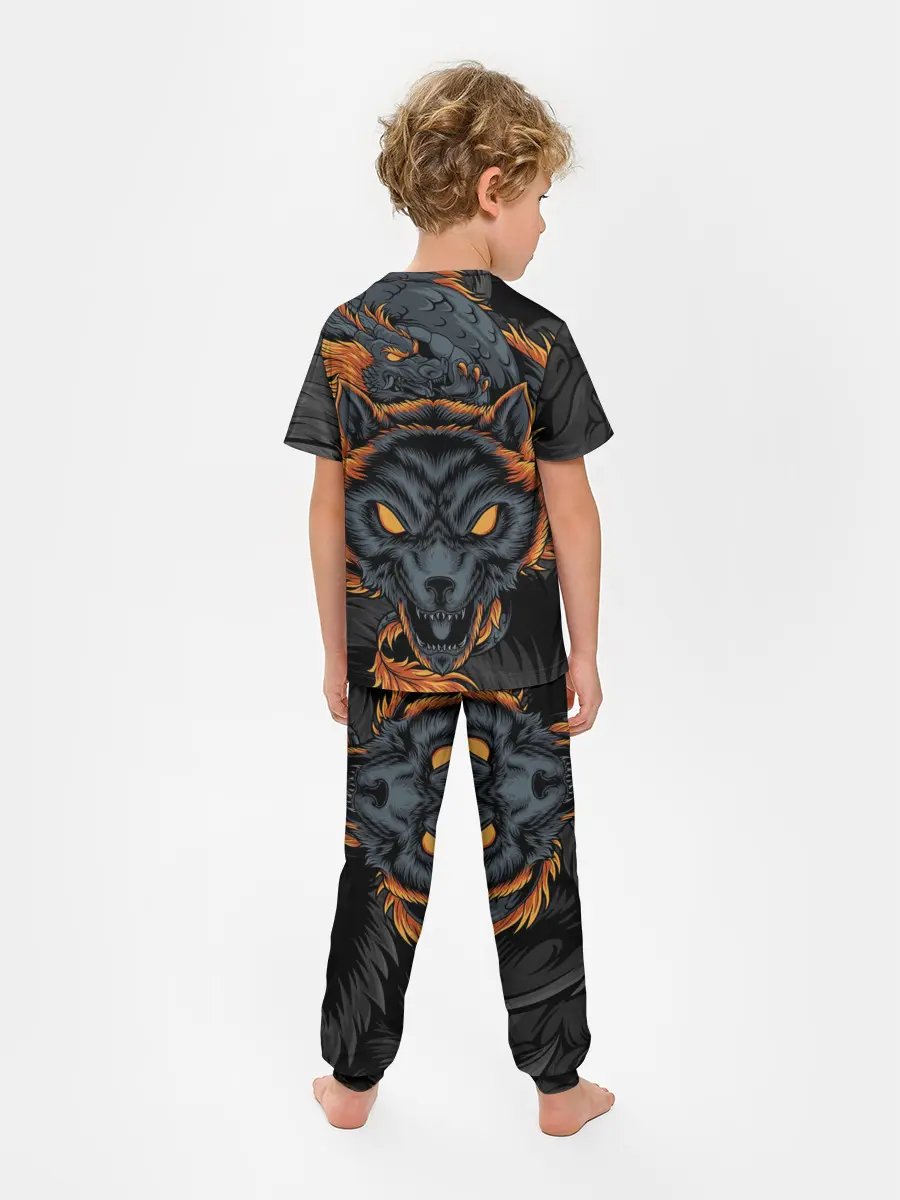 Детская пижама с брюками / Волк и дракон