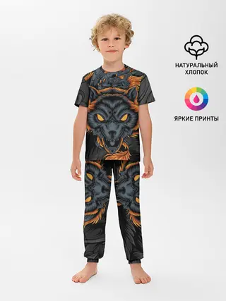 Детская пижама с брюками / Волк и дракон
