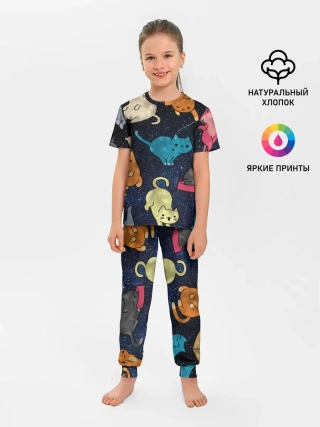 Детская пижама с брюками / Космические котики