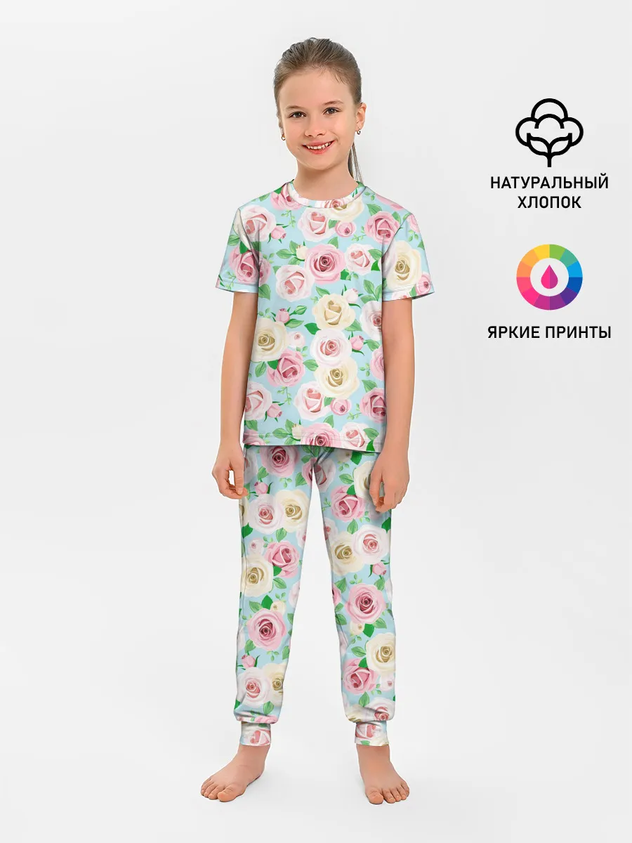 Детская пижама с брюками / Цветущее поле роз