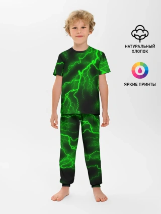 Детская пижама с брюками / МОЛНИЯ GREEN NEON