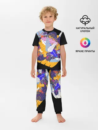 Детская пижама с брюками / узор из листьев и цветов